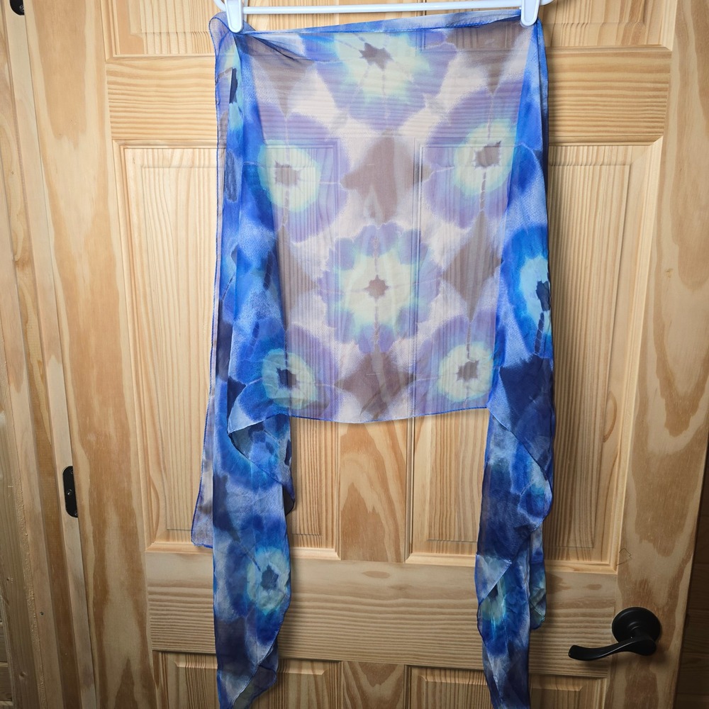 Scarf Belt Sash Table Runner Bandana Beach Cover Up Blue Tie-dye 70x21 VTG